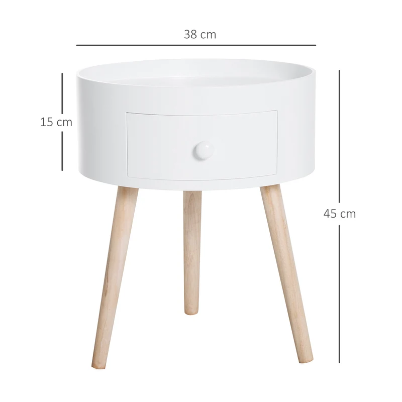 Table de chevet ronde 38 x 38 x 45 cm tiroir de rangement pratique style scandinave épuré en bois massif chêne clair 21_0001713