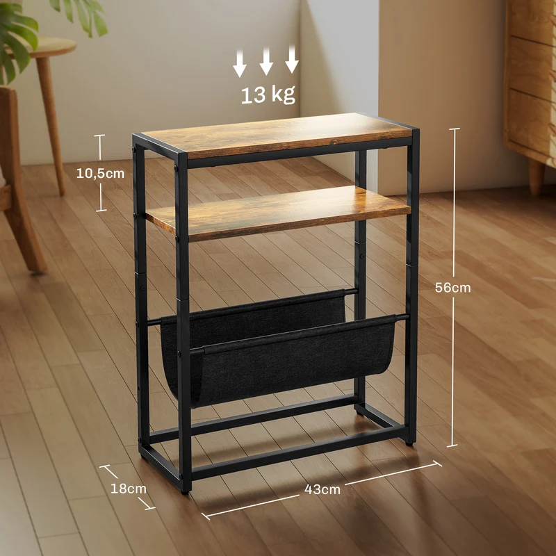Table d'appoint bout de canapé 3 niveaux 43 x 18 x 56 cm rangement porte-revues industriel en panneau de particules brun 21_0003414