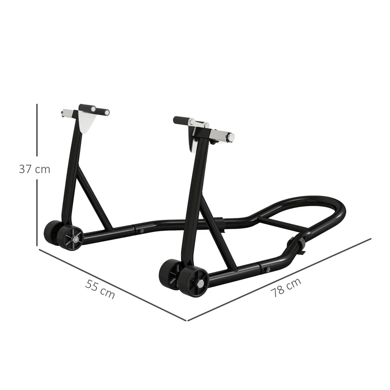 Support béquille arrière moto sur roulettes 78 x 55 x 37 cm ajustable antidérapant industriel tendance en acier noir 21_0007194