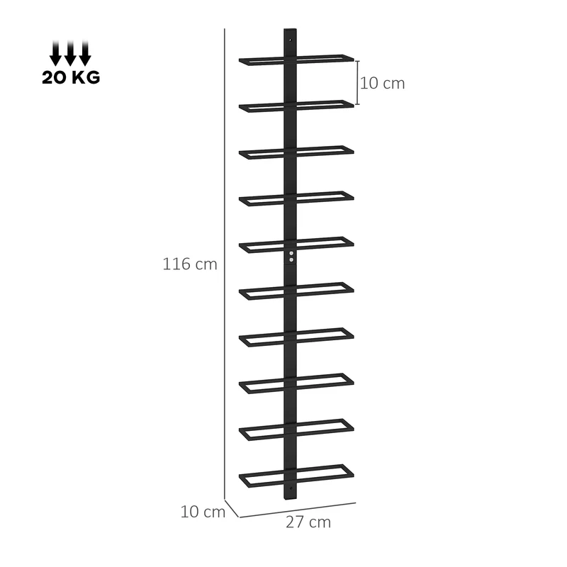 Porte-bouteilles mural 27 x 10 x 116 cm gain de place conserve bouchons salon industriel contemporain en acier noir 21_0001050