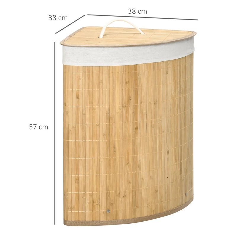 Panier à linge d'angle pour coin 38 x 38 x 57 cm housse amovible gain de place scandinave épuré en bambou bois naturel 21_0005831
