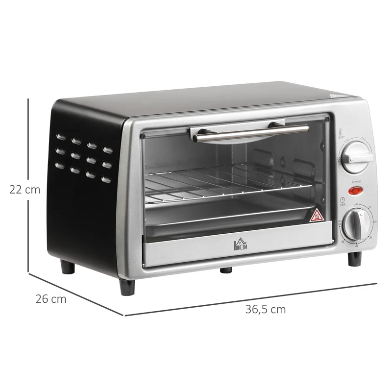Mini four électrique cuisine 36,5 x 26 x 22 cm capacité 10 litres minuterie 60 min moderne minimaliste en métal argent 21_0000933