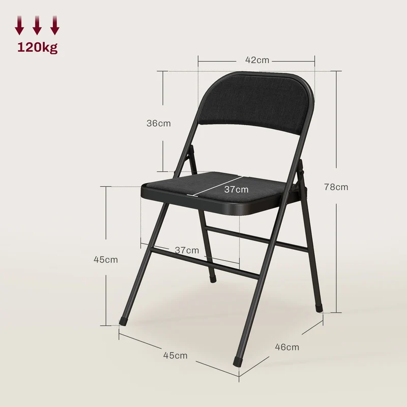 Lot de 6 chaises pliantes salle à manger 45 x 46 x 78 cm assise mousse dossier haut pliable style moderne en acier noir 21_0002156