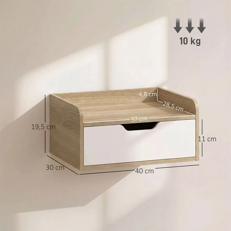 Lot de 2 tables de chevet murales 40 x 30 x 19.5 cm tiroir plateau rebordé moderne en bois d'ingénierie bois naturel 21_0001548