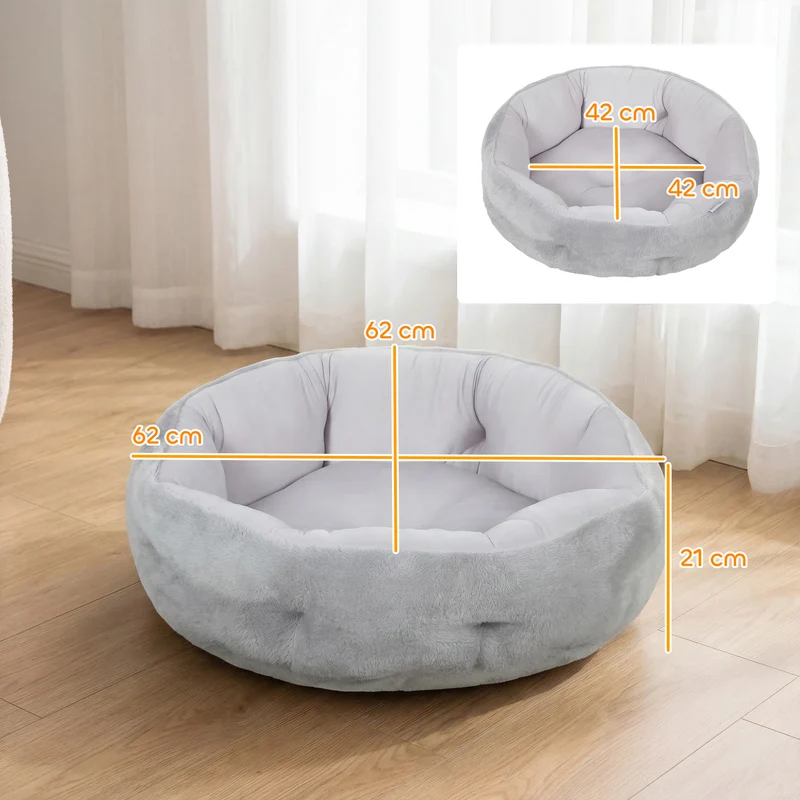 Lit pour chat rond 62 x 62 x 21 cm réversible toutes saisons rebords rembourrés scandinave cosy en peluche gris clair 21_0007763