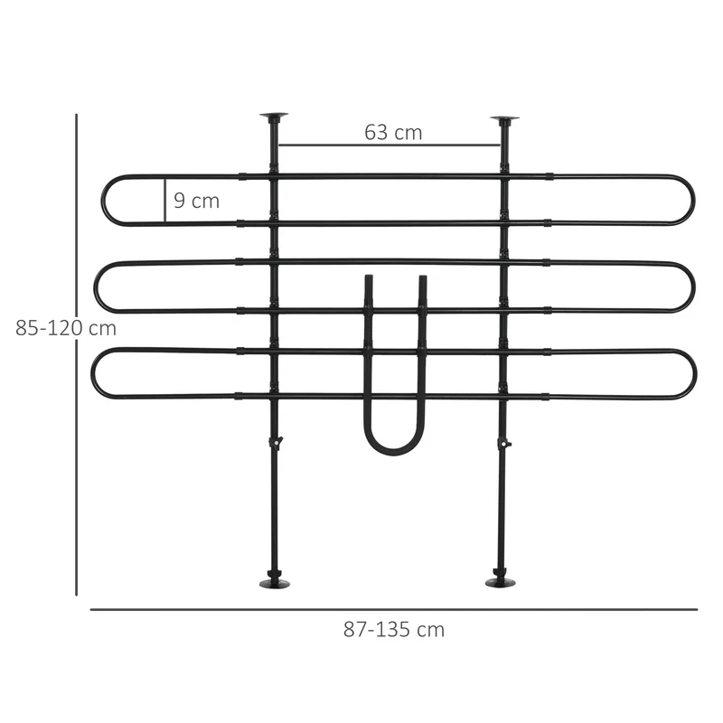 Grille de séparation voiture pour chien 87-135 x 85-120 cm réglable maintien bagages design contemporain en acier noir 21_0007202