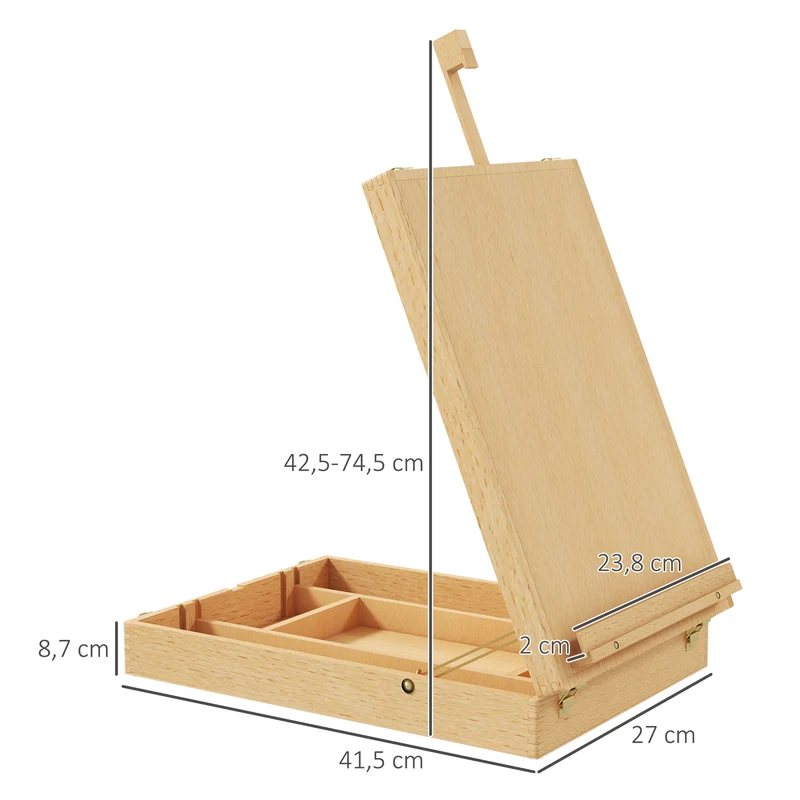 Chevalet de table pliant pour toile 27 x 42 x 75 cm rangement intégré réglable angle épuré en bois de hêtre naturel 21_0006112