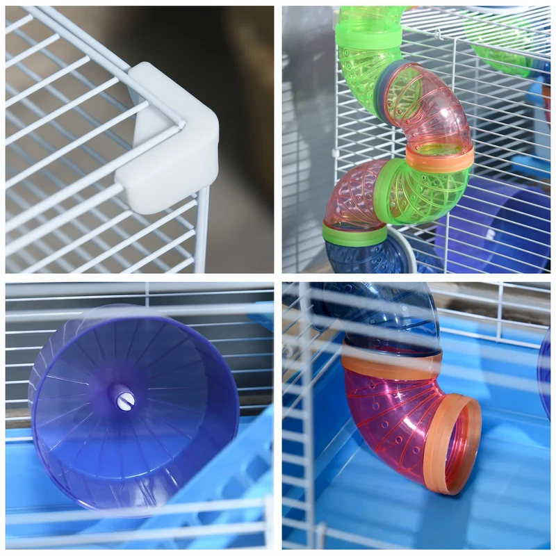 Cage pour hamsters 2 niveaux 46 x 30 x 37 cm tunnel entretien aisé style moderne épuré ambiance cosy en plastique bleu 21_0007920