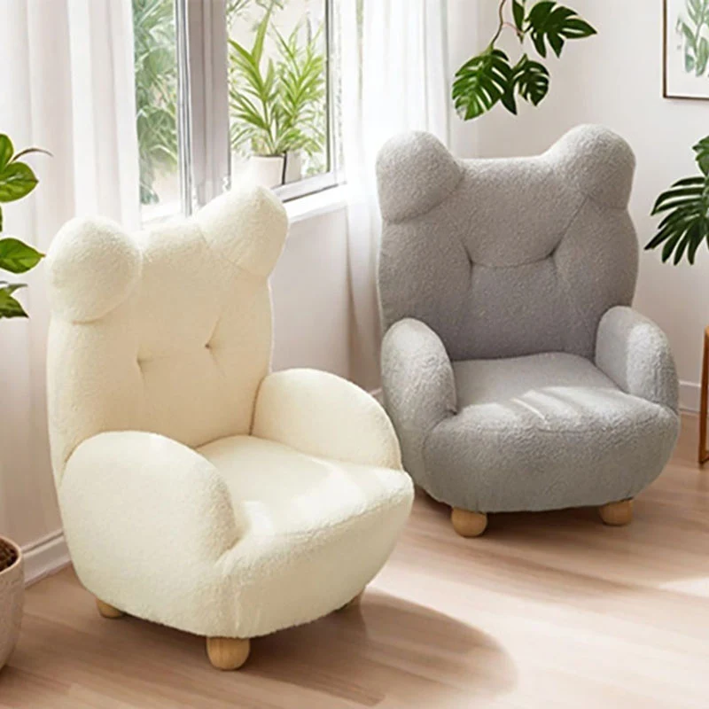 Modern Art Deco Sherpa Fabric Mixed Hardwood Bear-Shaped Accent Chair With Armrests & Backrest For Living Room