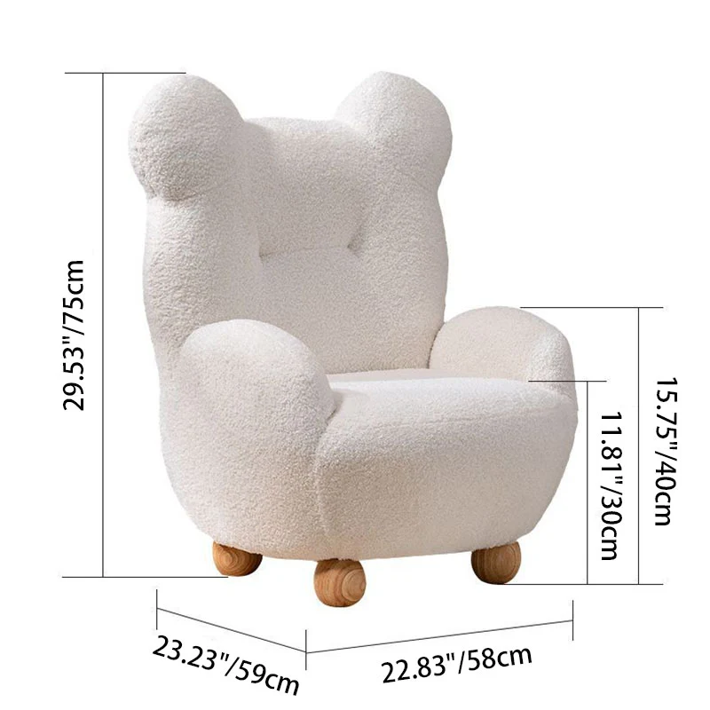 Modern Art Deco Sherpa Fabric Mixed Hardwood Bear-Shaped Accent Chair With Armrests & Backrest For Living Room