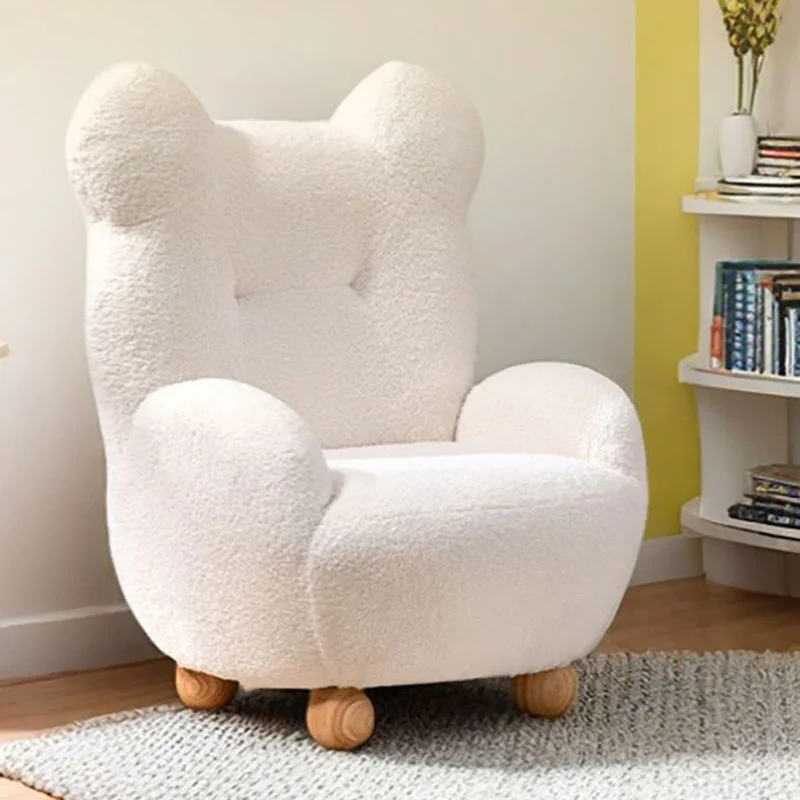 Modern Art Deco Sherpa Fabric Mixed Hardwood Bear-Shaped Accent Chair With Armrests & Backrest For Living Room
