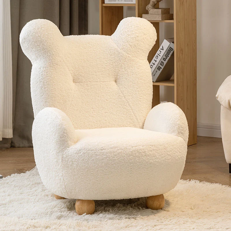 Modern Art Deco Sherpa Fabric Mixed Hardwood Bear-Shaped Accent Chair With Armrests & Backrest For Living Room