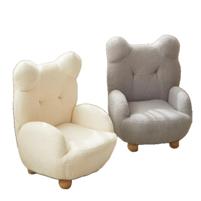 Modern Art Deco Sherpa Fabric Mixed Hardwood Bear-Shaped Accent Chair With Armrests & Backrest For Living Room