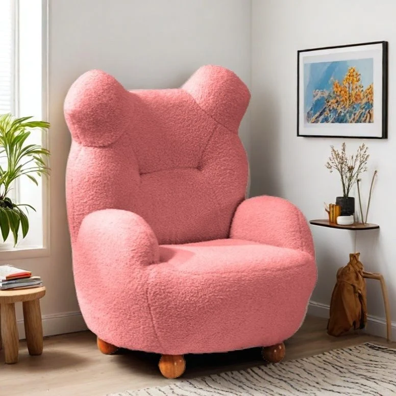 Modern Art Deco Sherpa Fabric Mixed Hardwood Bear-Shaped Accent Chair With Armrests & Backrest For Living Room