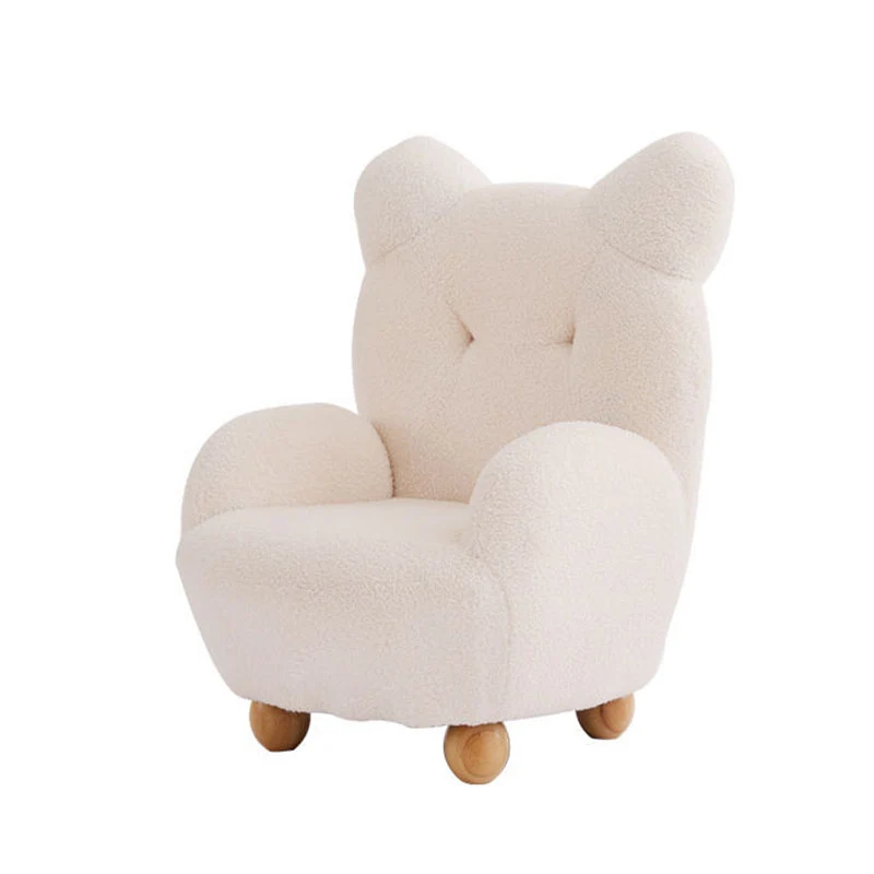 Modern Art Deco Sherpa Fabric Mixed Hardwood Bear-Shaped Accent Chair With Armrests & Backrest For Living Room