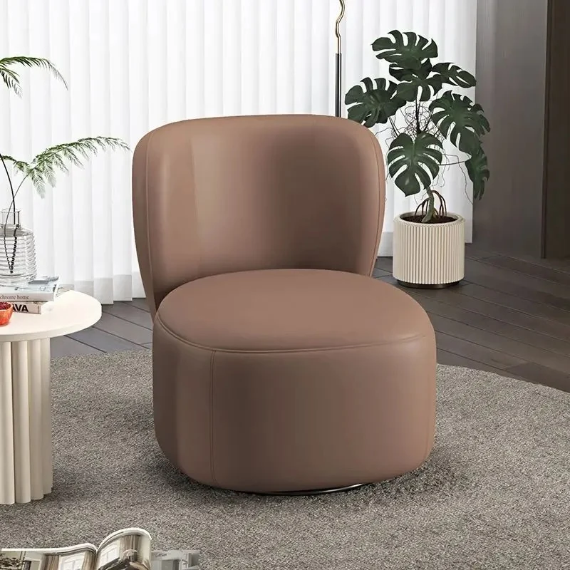 Contemporary Creative Faux Leather Pine Metal Curved Round Accent Chair With Backrest For Living Room