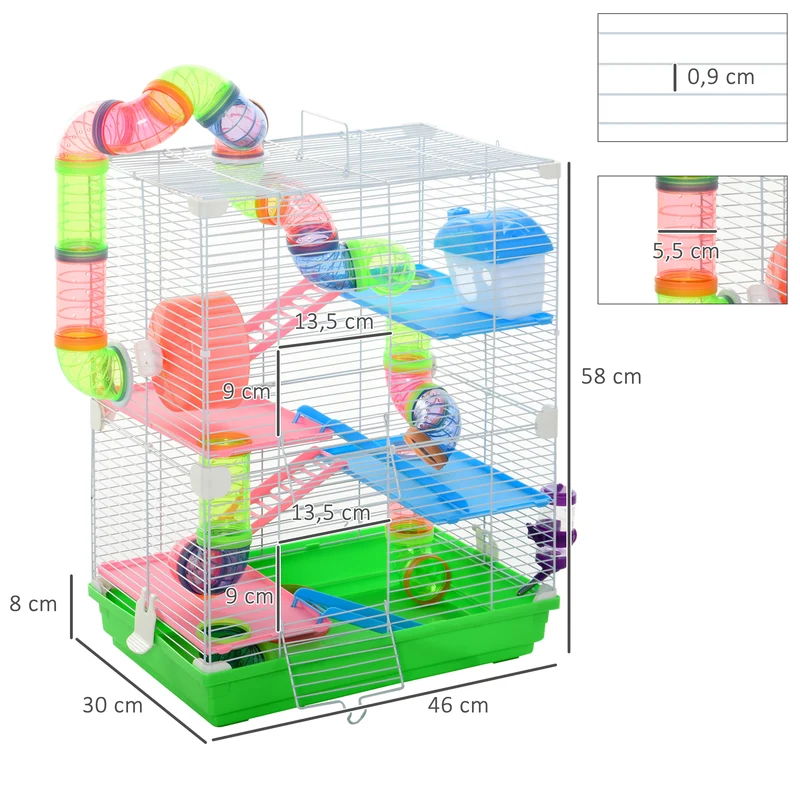 Cage pour hamster 5 étages 46 x 30 x 58 cm accès facile multiaccessoires espace de jeu design contemporain en métal vert 21_0007922