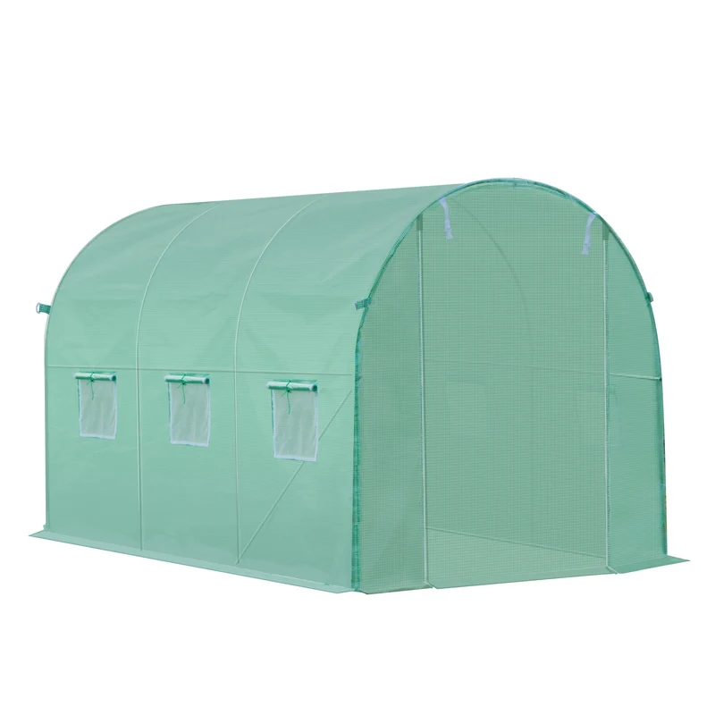 Bâche rechange serre tunnel 3 x 2 x 2 m protection contre le gel porte zippée design épuré en polyéthylène vert foncé 21_0004160