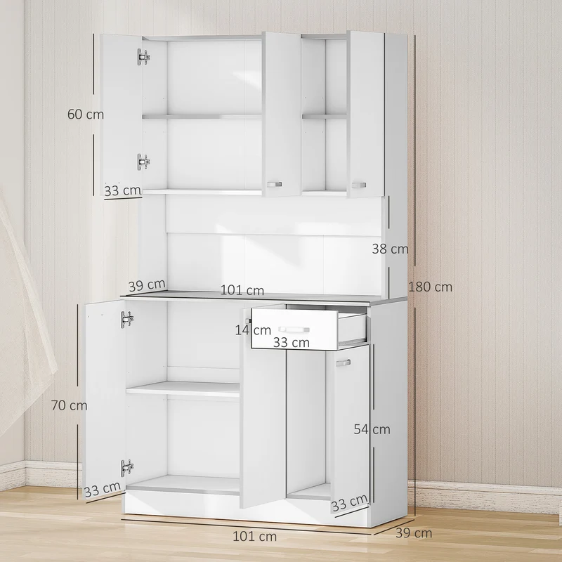 Buffet de cuisine 101 x 39 x 180 cm grand plan de travail rangement optimisé contemporain en panneaux de particules blanc 21_0000977