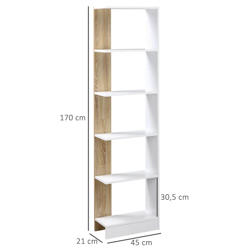 Bibliothèque étagère de rangement salon 45 x 21 x 170 cm 5 compartiments ouverts moderne en panneaux de particules blanc 21_0001791