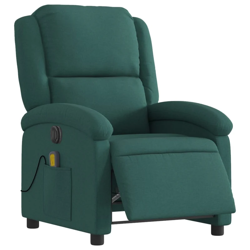 Fauteuil de relaxation TV fonction massage inclinable électrique 6 points de massage en tissu vert foncé DEC027280
