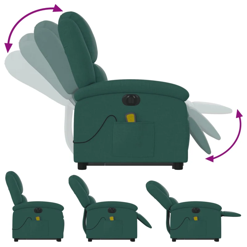 Fauteuil de relaxation fonction massage et inclinable levage électrique en tissu vert foncé DEC027874