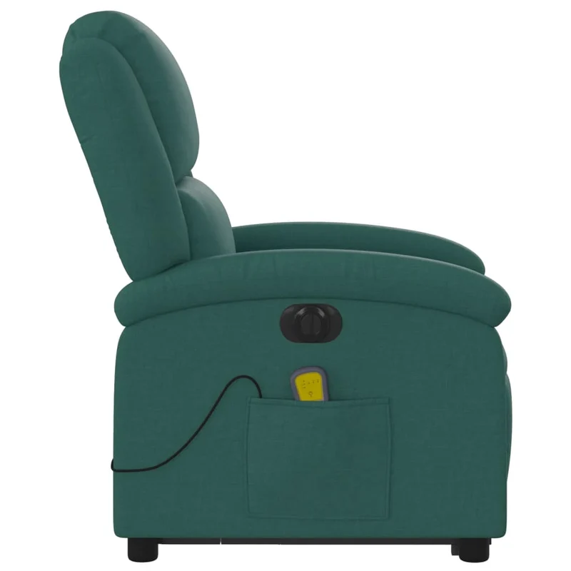 Fauteuil de relaxation fonction massage et inclinable levage électrique en tissu vert foncé DEC027874