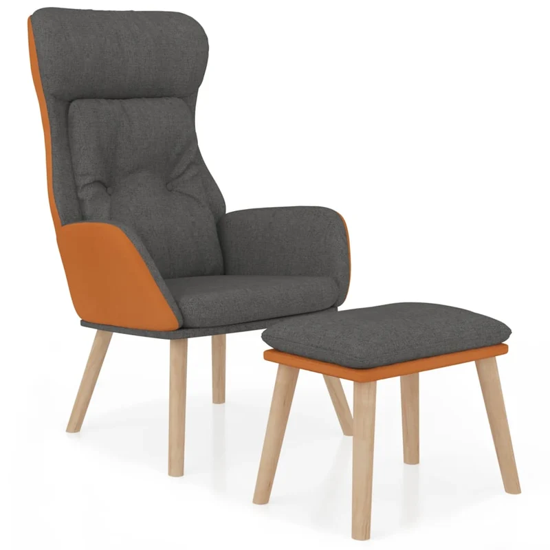 Fauteuil lounge chaise de canapé design modene design modene repose-pied gris foncé PVC et tissu gris DEC026752