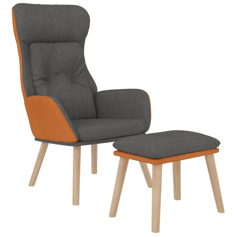 Fauteuil lounge chaise de canapé design modene design modene repose-pied gris foncé PVC et tissu gris DEC026752