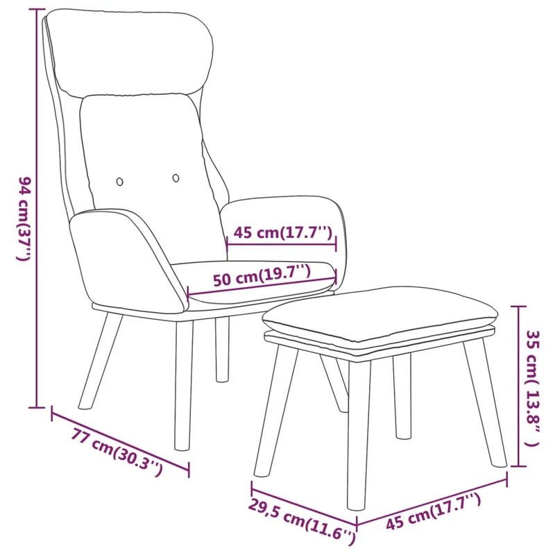 Fauteuil lounge chaise de canapé design modene design modene repose-pied gris foncé PVC et tissu gris DEC026752