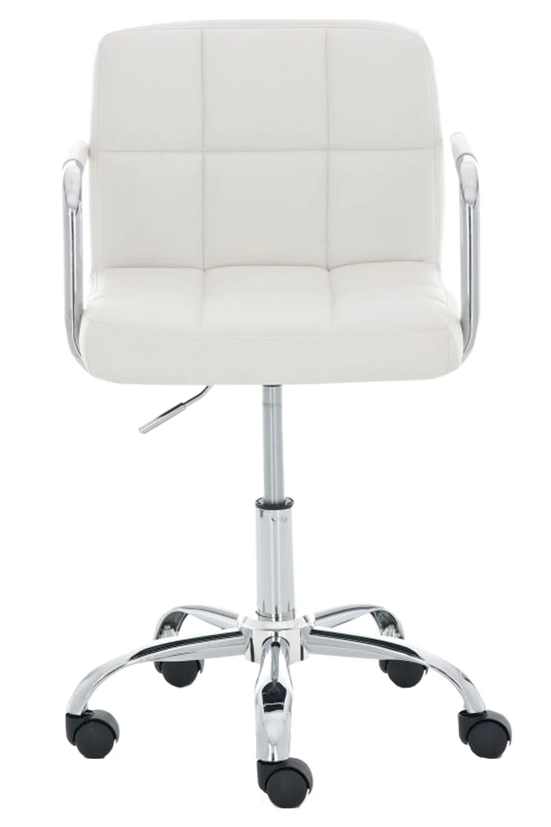 Chaise de bureau sur roulettes hauteur réglable en PVC blanc et métal chromé 10_0006996
