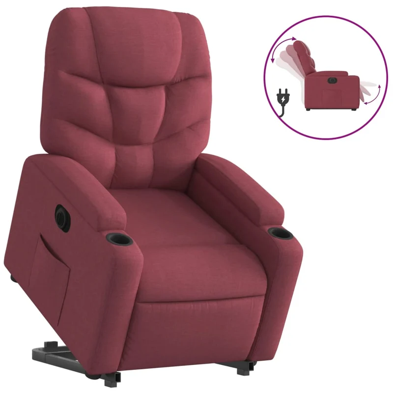 Fauteuil relax TV fonction de levage électrique très confortable en tissu rouge bordeaux DEC028546