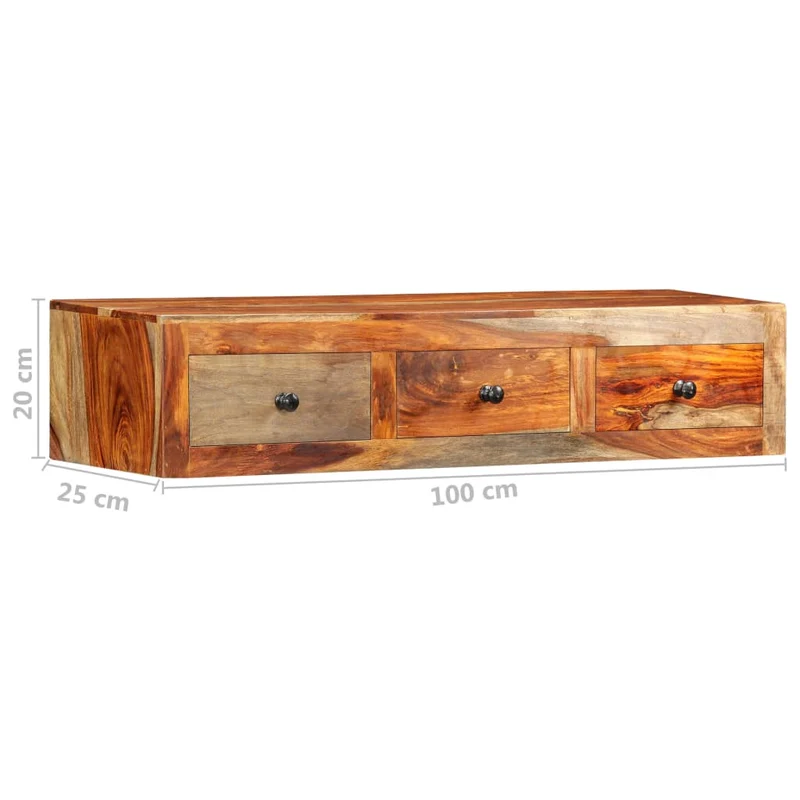 Table étagère murale avec 3 tiroirs 100 x 25 x 20 cm bois massif et bois d'ingénierie DEC032057