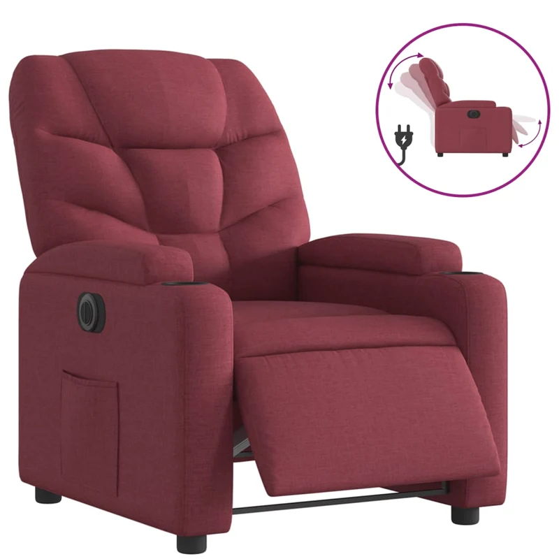 Fauteuil relax TV fonction d'inclinaison électrique très confortable en tissu rouge bordeaux DEC028533