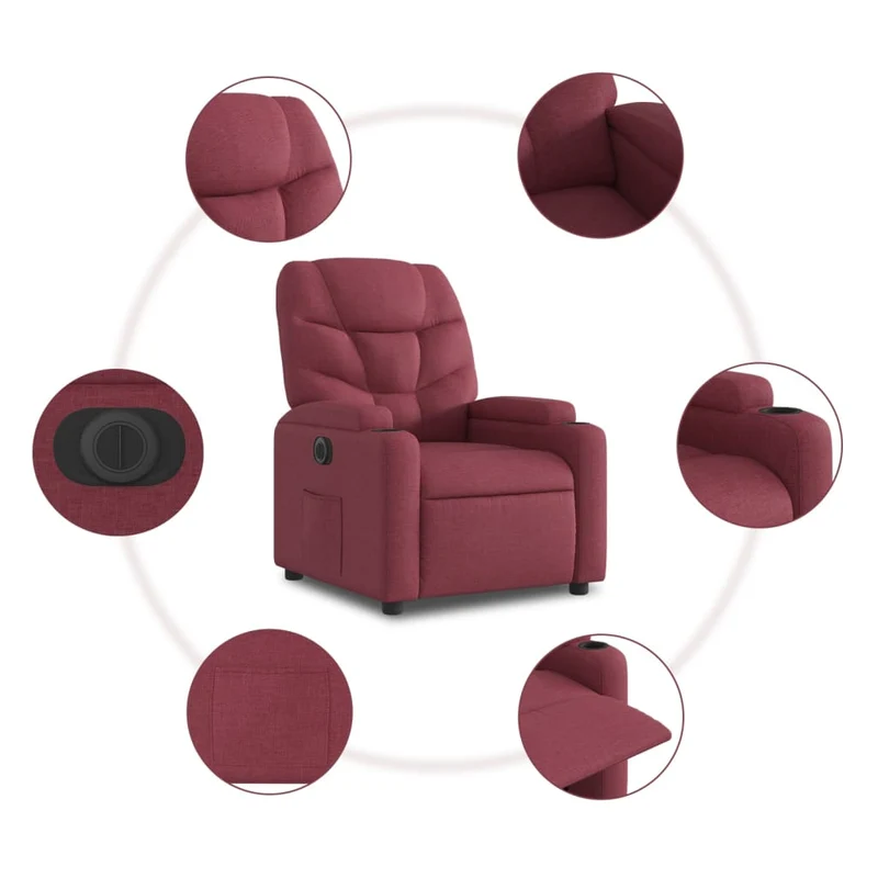 Fauteuil relax TV fonction d'inclinaison électrique très confortable en tissu rouge bordeaux DEC028533