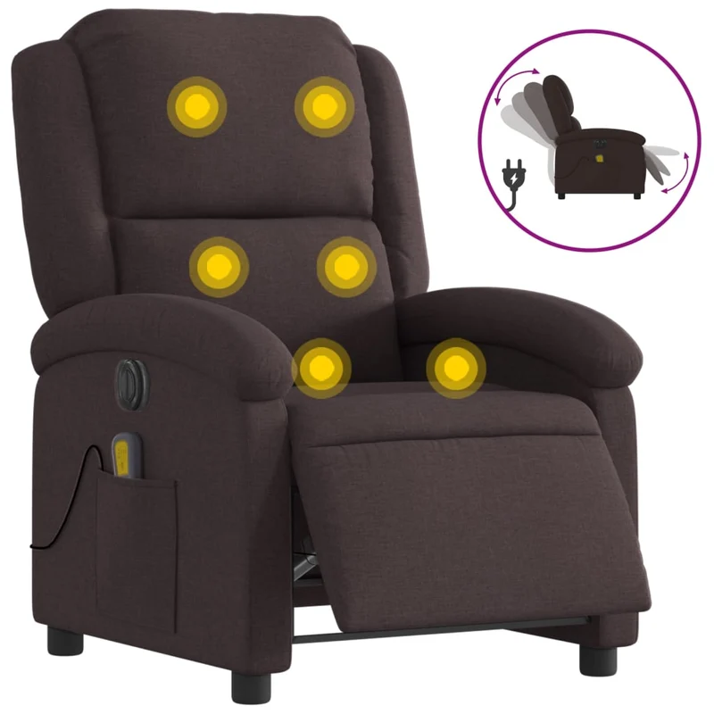 Fauteuil de relaxation TV fonction massage inclinable électrique 6 points de massage en tissu marron foncé DEC027186