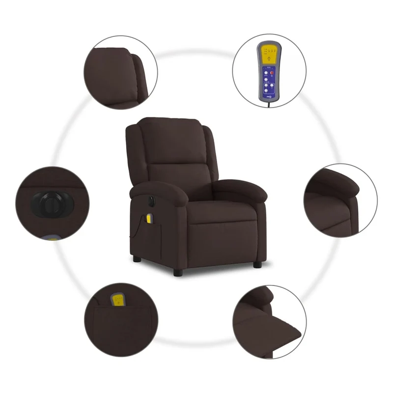 Fauteuil de relaxation TV fonction massage inclinable électrique 6 points de massage en tissu marron foncé DEC027186