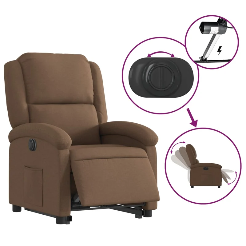 Fauteuil relax TV fonction de levage électrique très confortable en tissu marron DEC028451