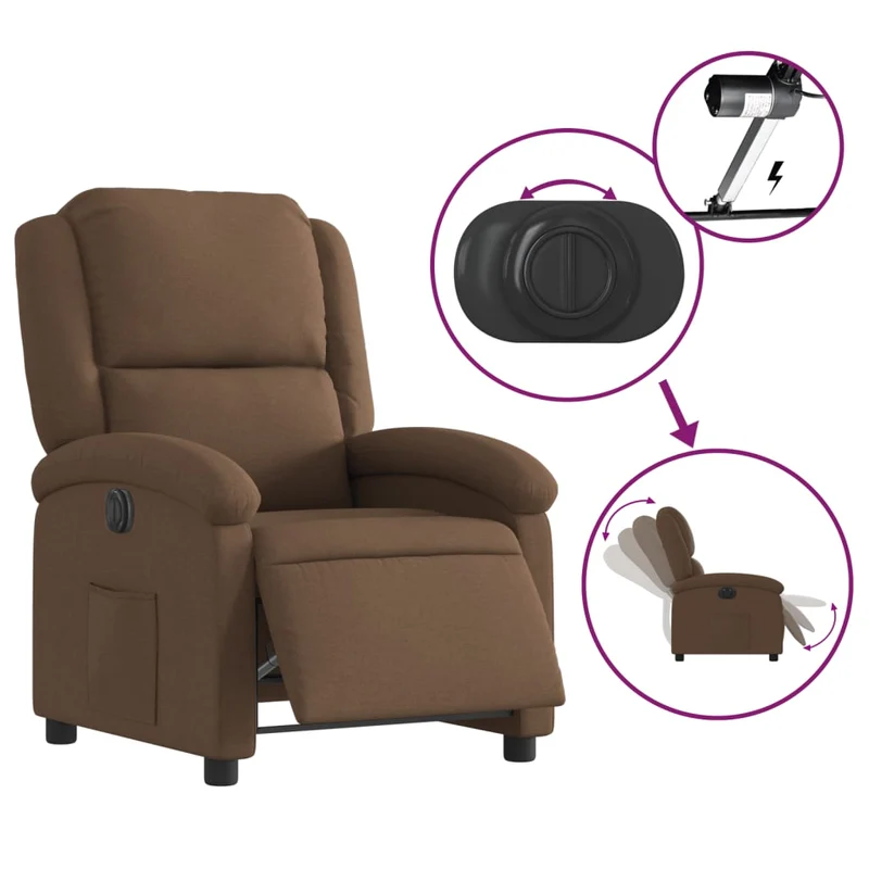 Fauteuil relax TV fonction d'inclinaison électrique très confortable en tissu marron DEC028449