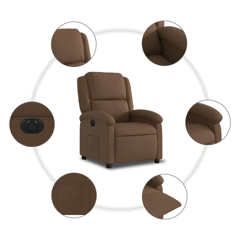 Fauteuil relax TV fonction d'inclinaison électrique très confortable en tissu marron DEC028449