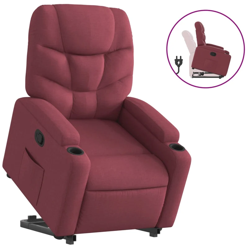 Fauteuil relax TV rembourrage confortable fonction de levage électrique en tissu rouge bordeaux DEC028162