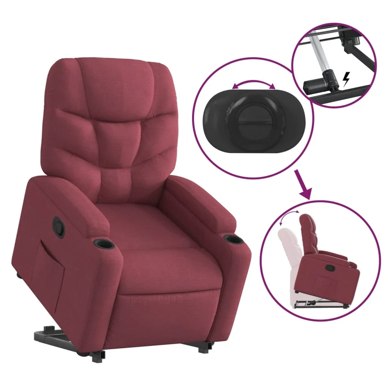 Fauteuil relax TV rembourrage confortable fonction de levage électrique en tissu rouge bordeaux DEC028162