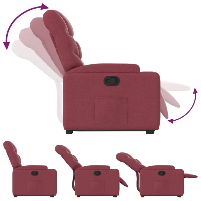 Fauteuil relax TV rembourrage confortable fonction de levage électrique en tissu rouge bordeaux DEC028162