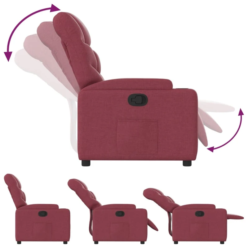 Fauteuil relax TV rembourrage confortable fonction d'inclinaison manuelle en tissu rouge bordeaux DEC028157