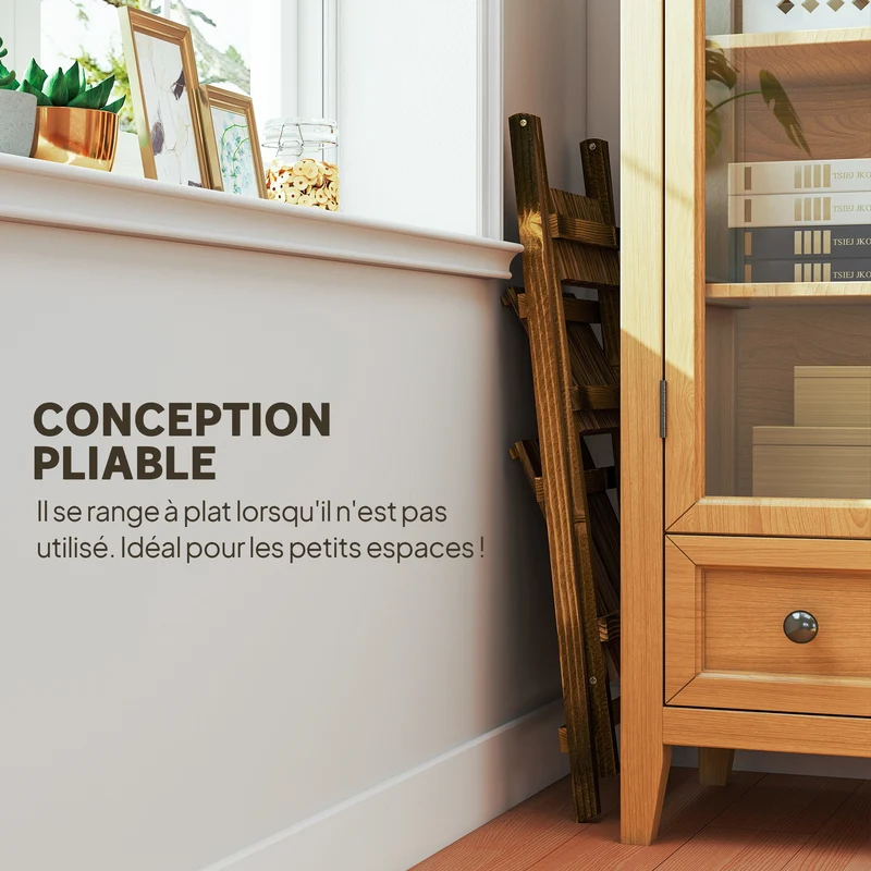 Étagère échelle à fleurs 3 niveaux pliable 40 x 37 x 93 cm gain de place idéal barre d'arrêt style design en bois marron 21_0004062