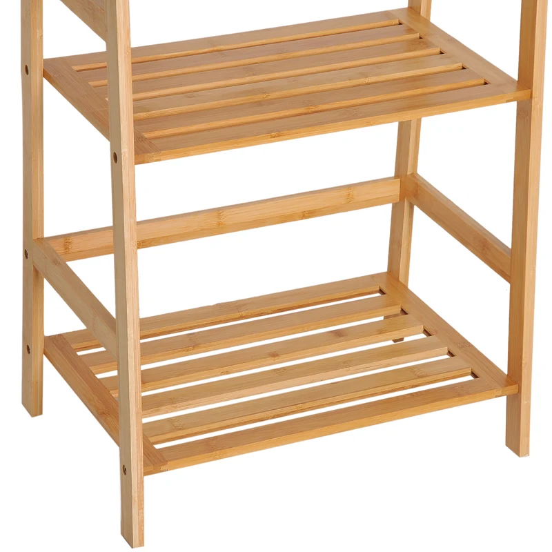 Étagère échelle rangement 48 x 31.5 x 120 cm 4 niveaux sécurisé pour salon salle de bain style naturel en bambou naturel 21_0001734