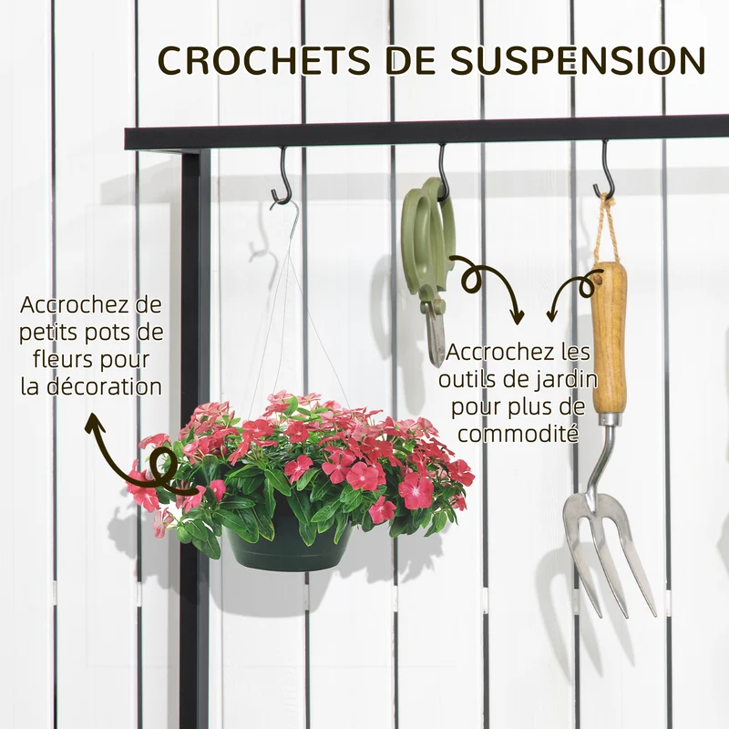 Étagère échelle plantes 3 niveaux balcon 80 x 36 x 174 cm crochets drainage pour terrasse scandinave en bois naturel 21_0004287