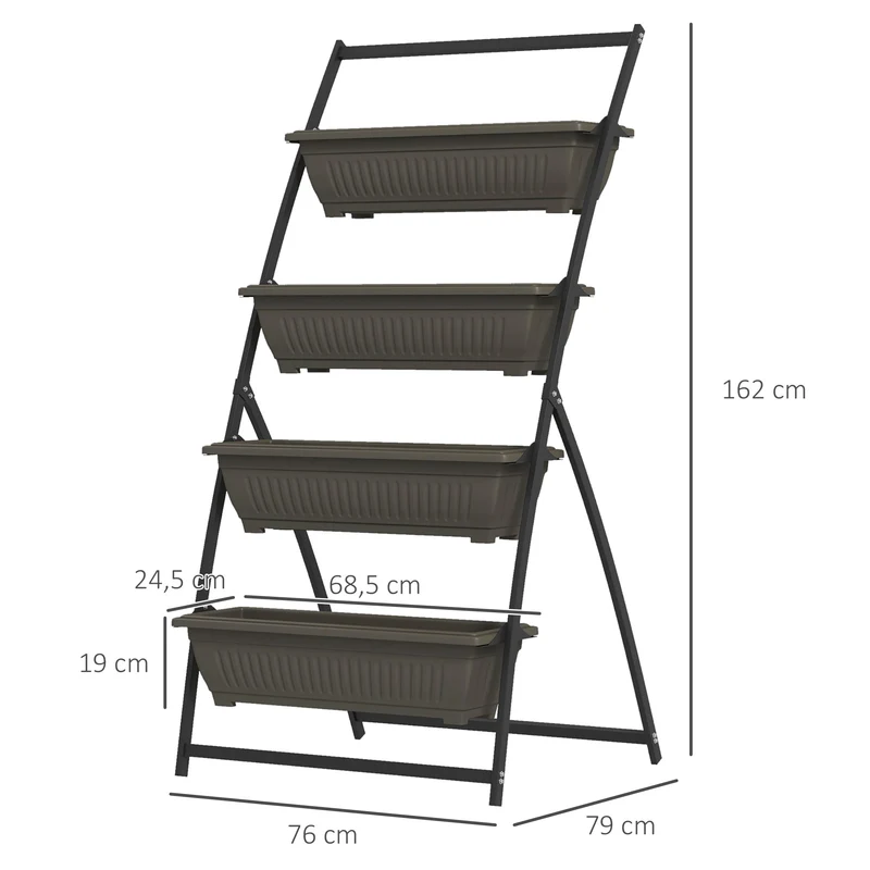 Étagère à plantes verticale 76 x 79 x 162 cm gain d'espace trous de drainage idéale balcon industriel en acier marron 21_0005426