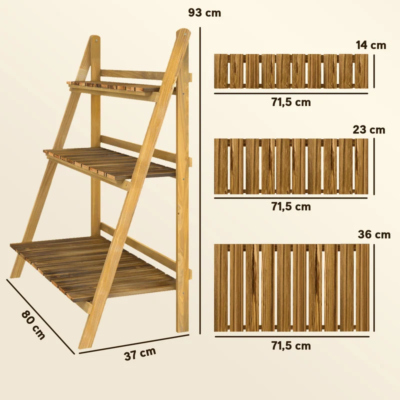Étagère à plantes pyramide pliable 80 x 37 x 93 cm gain de place drainage optimisé scandinave rustique en bois marron 21_0004063