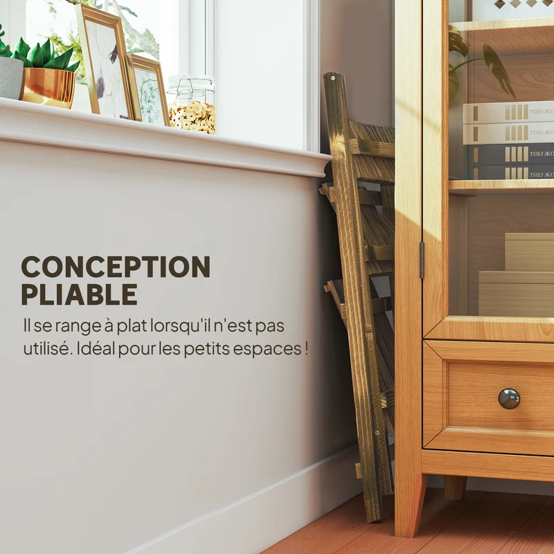Étagère à plantes pyramide pliable 80 x 37 x 93 cm gain de place drainage optimisé scandinave rustique en bois marron 21_0004063